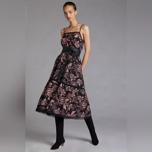 Anthropologie embroidered black motif dress